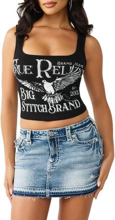 True Religion Crystal Rib Crop Tank in Jet Black at Nordstrom, Size Xx-Large