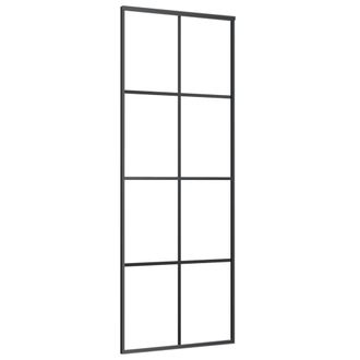 vidaXL Vidaxl - Puerta Corredera Vidrio Esg Y Aluminio Negro 76x205 Cm