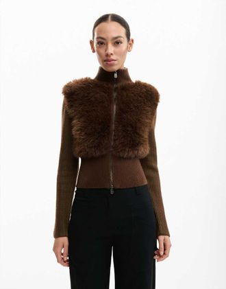Desigual Giacca in maglia marrone cioccolato