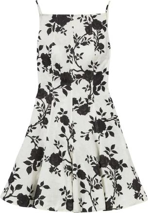Self Portrait Mini-jurk van linnen met bloemenprint - Dames - Korte kleedjes - Wit - XS - Linnen - Kleedjes