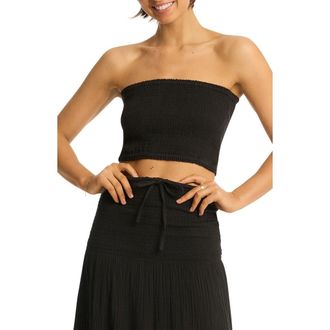 Sea Level Australia Sunset Strapless Cotton Gauze Cover-Up Top in Black at Nordstrom Rack, Size X-Small