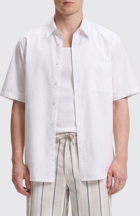 HUGO BOSS Camicia in cotone a maniche corte con collo francese e tasca a toppa