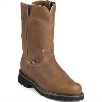 Justin Mens Round Toe Work Boot In Aged Bark Brown