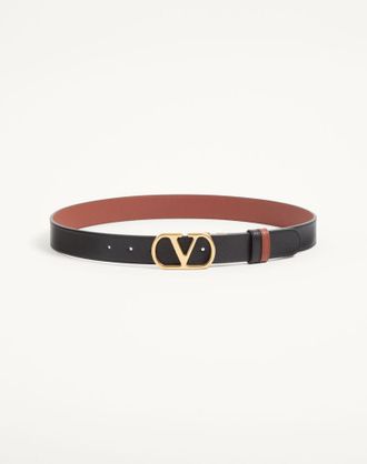 Valentino Garavani Cintura Reversibile VLogo Signature In Vitello Lucido 30 Mm Uomo DEEP CARAMEL/NERO 085