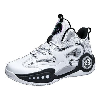 Generic Mens Basketball Shoes are Non Slip Breathable Durable Comfortable Sports Boots Walking Shoes(White,3.5 UK)