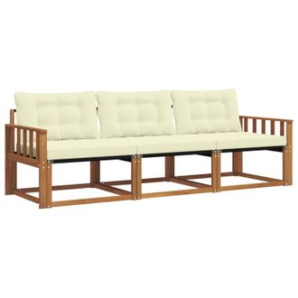 vidaXL Conjunto De Sof&aacute;s De Exterior Con Coj&iacute;n 3 Pcs Natural Y Crema Vidaxl