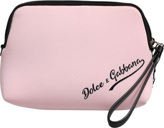 Dolce & Gabbana Pink Solid Nylon DG Logo Print Clutch Zip Borse Pouch Womens Bag