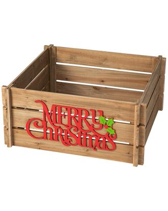 Glitzhome 24In Merry Christmas Wooden Crate Tree Collar