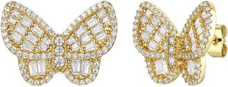 Rachel Glauber Rg 14k Gold Plated Diamond Cubic Zirconia Clusters Butterfly Stud Earrings