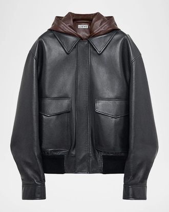 Loewe Men & apos;s Leather Hooded Jacket