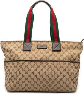Gucci Borsa tote in tela GG con decorazione Web 2000-2015 - Marrone