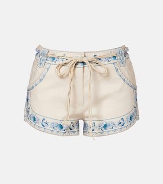Zimmermann Shorts Wanderlust in lino con stampa floreale e cintura