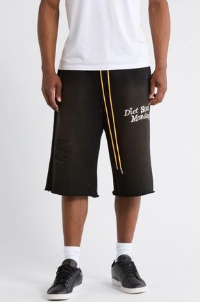Diet Starts Monday Logo Print Distressed Drawstring Shorts in Vintage Black at Nordstrom, Size X-Large