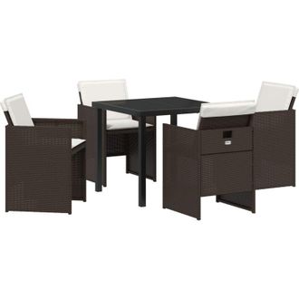 vidaXL Conjunto De Comedor De Jard&iacute;n Con Coj&iacute;n 5 Pcs Marr&oacute;n Polirat&aacute;n Vidaxl