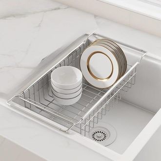 OEM Estante Extensible De Acero Inoxidable Para Fregadero De Cocina - 40-65&times;20&times;9 Cm, Escurridor Multifuncional Para Platos Y Frutas/verduras