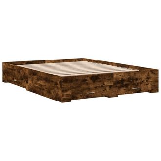 Berkfield Home Modern Bed Frame w/Drawers Frame Smoked Oak 150x200 cm King Size in Brown