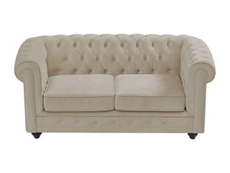 VENTE-UNIQUE.COM Sof&aacute; fijo terciopelo 2 plazas beige 165x88cm