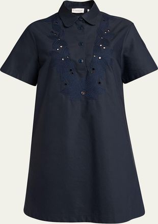 Moncler Embroidered Short-Sleeve Shirtdress