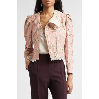 Chlo&eacute; Lace Trim Taffeta Fitted Jacket in 6L6 Tan Rose at Nordstrom, Size 8 Us
