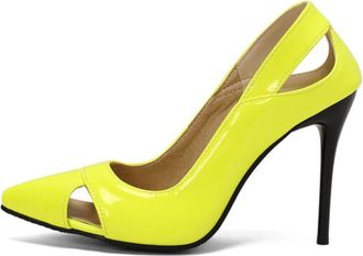 Generic Womens Pointed Toe Pumps Patent Leather Upper Cutout Slingback Stiletto High Heel Cushioned Insole Anti-Slip Durable Sole Comfortable Fit,Yellow,6.5 U