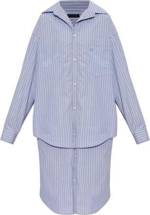 Balenciaga Tweelaagse overhemdjurk - Dames - Shirt Kleedjes - Blauw - S - Katoen - Kleedjes