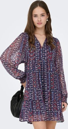 Only Chiffonkleid ONLY ONLSIRA L/S SHORT DRESS WVN, Damen, Gr. XS, N-Gr, night sky aop:sira print, Web, Obermaterial: 100% Polyester, bedruckt, regular fit