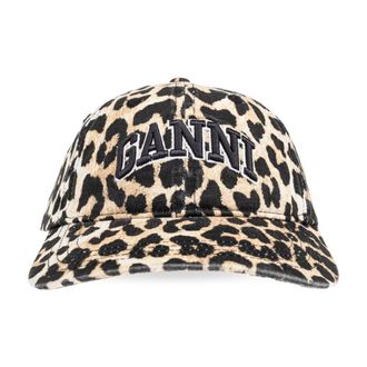 Ganni Caps, female, Beige, Size: ONE SIZE Leopard Canvas Cap