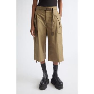 sacai Weather Coated Cotton Twill Cargo Wide Leg Crop Pants in Beige at Nordstrom, Size 0