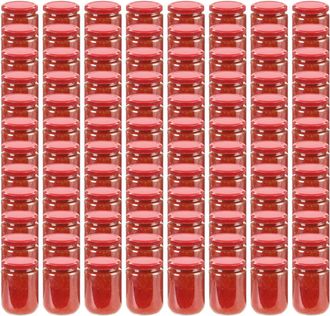 vidaXL Vidaxl - Tarros De Mermelada De Vidrio Con Tapa Roja 96 Unidades 230 Ml