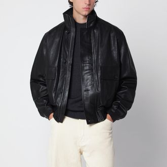 Auralee Bomber nero in pelle di agnello testurizzata