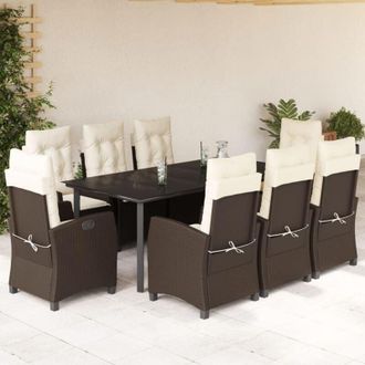 vidaXL Set Comedor Para Jard&iacute;n 9 Pzas Y Cojines Rat&aacute;n Sint&eacute;tico Marr&oacute;n Vidaxl