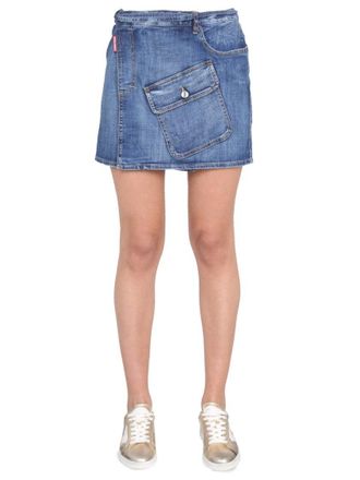 Dsquared2 Short Denim Skirt With Flap Pocket
