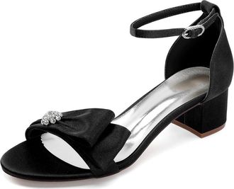 Generic Low Heel Bridal Shoes Wedding Low Heels Sandals Chunky Heels Pearl Ankle Strap Satin Prom Party Dress Pumps 4.5Cm,Black,10 UK