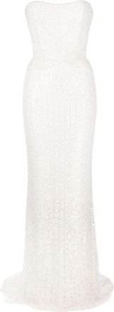 Jenny Packham Mia sequin gathered bridal gown - women - Polyester - 12 - White
