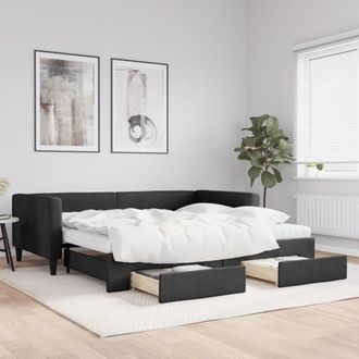vidaXL Sof&aacute; Cama Nido Con Cajones Tela Negro 100x200 Cm Vidaxl