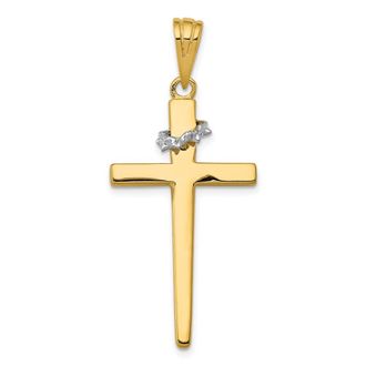 Diamond2Deal 14k Two-tone Gold Cross Crown of Thorns Pendant