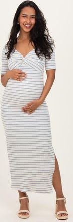 Pinkblush Striped Knit Short Sleeve Maxi Dress in Blue at Nordstrom, Size Medium