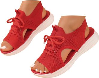 Generic Orthopaedic Trainers Women Casual Knit Open Toe Sandals Arch Support Mesh Wide Fit Cushion Summer Breathable Shoes Soft with Adjustable Slingback Ankl