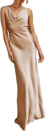 Six Stories Cowl Front Satin Bridesmaid Dress in Champange at Nordstrom, Size 10