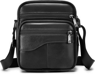 Generic Mens Leather Messenger Bag, Compact Shoulder Satchel with Practical Pouches, Ideal for Business Travel Daily Use, Laptop Bag for Work & College