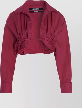 Jacquemus viscose collared cropped ruched shirt