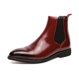 Generic Mens Chelsea Boots Mid High Top Leather Slip On Fashion Ankle Boot Casual Dress Shoes for Men (8.5,Red)