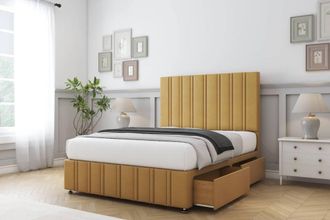 Sloomy Langston Plush Divan Set 2 Drawers-54 Headboard-Footboard in Mustard | Size: Small Double
