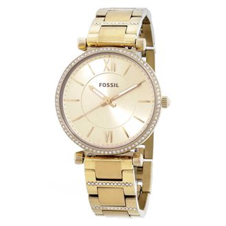 Fossil Carlie Quartz Crystal Gold Dial Ladies Watch ES5465