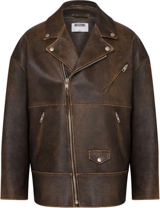 Moschino Giacca in pelle con zip - Marrone