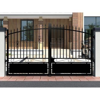Vente-Unique Cancello elettrico a battente in alluminio traforato L350 x H200 cm nero NERBIS
