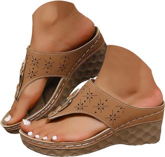 Generic Orthopedic Sandals for Women 2026 Spring Sandals Women Comfortable Arch Support Slipppers Wedge Non Slip Flip-Flops PU Leather Slides Shoes for Dressy