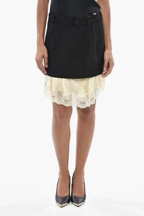 Balenciaga Minigonna in Lana con Fondo in Pizzo Balenciaga