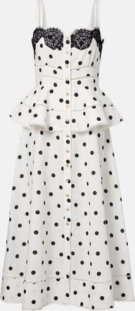 Self Portrait Polka-dot linen and cotton midi dress