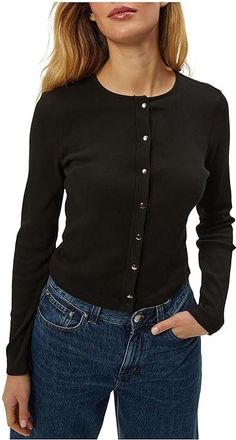 Michael Stars Trixie Crew Neck Snap Cardi Womens Clothing Black : XL (US 10-12), Cotton